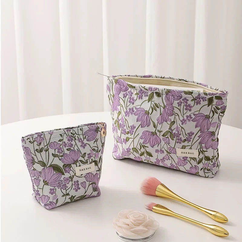 Taro Flower Color Cosmetic Bag for Women Girls Handbag Student Travel Toiletry Storage Bag Canvas Bag Kawaii Makeup Pencil Case