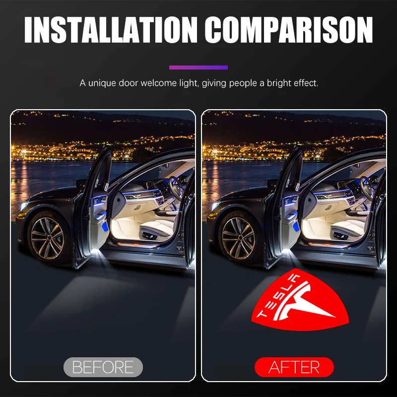 2 قطعة باب السيارة ترحيب ضوء LED HD العارض مصباح الظل أضواء الديكور ل تسلا نموذج Y نموذج 3 نموذج S نموذج X اكسسوارات #3