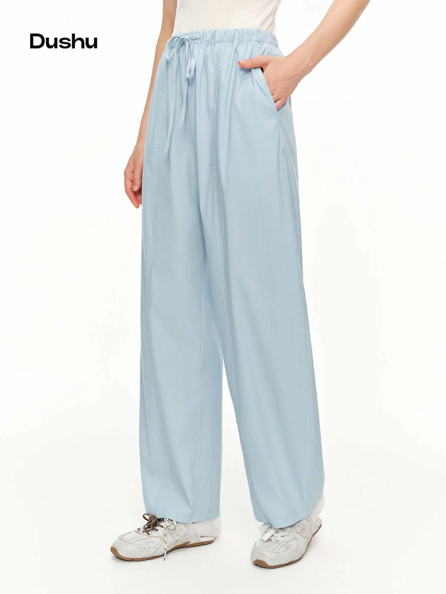 DUSHU Curved Trousers Women New Summer Style Fashionable Cozy Stretchy Casual Pants Exercise High Waist Daily Simple All-match