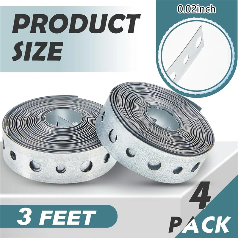 

ABWP-4 PCS Galvanized Hanger Strap Metal Strapping With Holes Pipe Hanger 10 Ft Silver For Pipe Supports Hanging