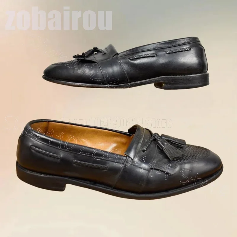 

Black Knitted Tassels Design Penny Loafers Fashion Slip On Men Shoes Luxury Handmade Party Office Feast Dating Men Casual Shoes