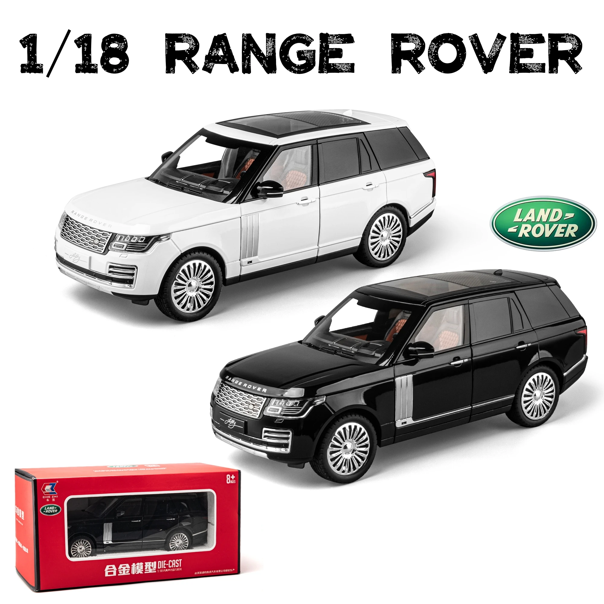 

1/18 Land Rover Range SUV Sport Toy Car For Children Diecast Model Miniature Sound Light Doors Openable Collection Gift For Kids