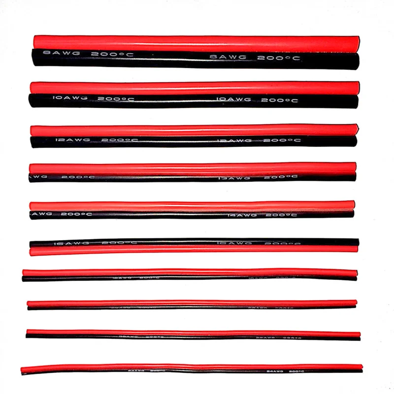 2P Silicone Cable Red and Black Parallel Cable Flexible Silicone Heating 200℃ 26/24/22/20/18/17/16/15/14/12/10/8AWG 2Core Wire