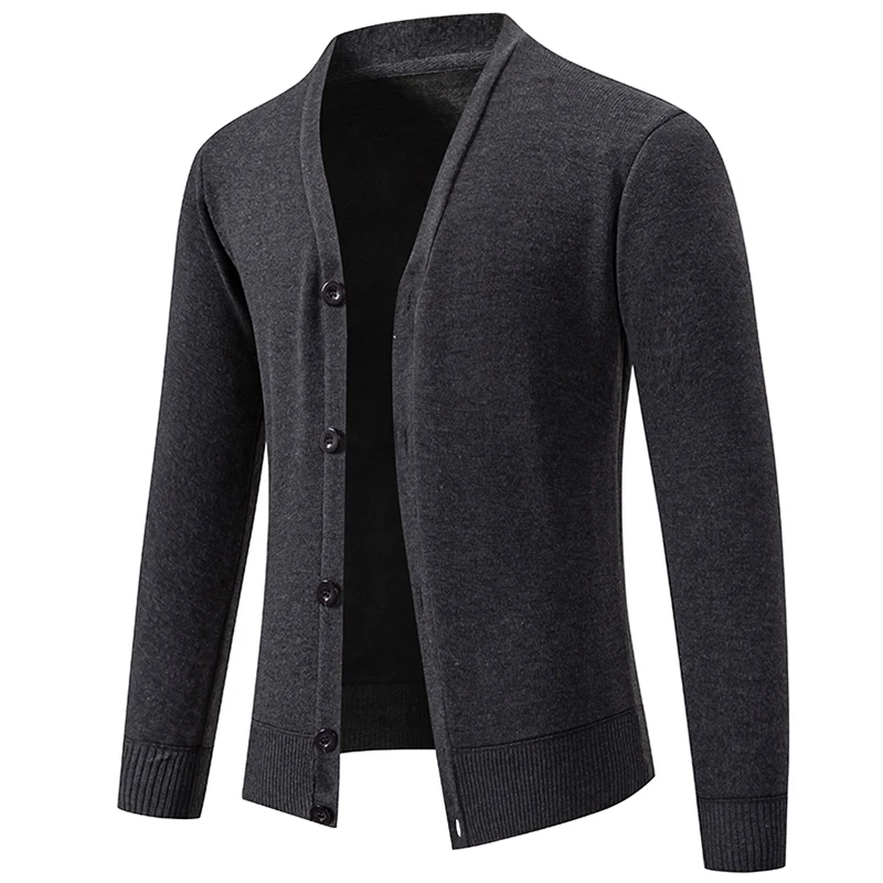 Cárdigan delgado con cuello en V para hombre, chaqueta elástica, botones de moda de Color sólido, abrigo informal, otoño