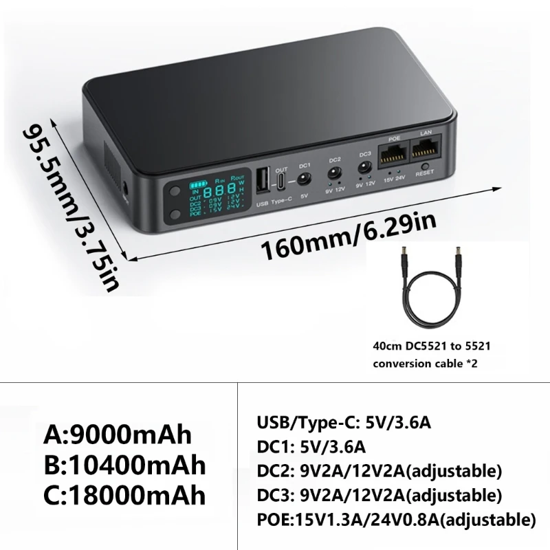 R9JF Easy Carry Uninterruptible Power Sources 9000mAh/10400mAh/18000mAh Multifunction UPS Power Stations for Emergency
