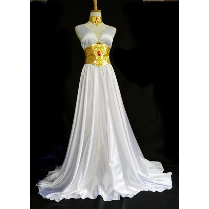 Saint Seiya The Lost Canvas Sasha(Athena) Cosplay Costume White Dress with accessory 11 JS1396