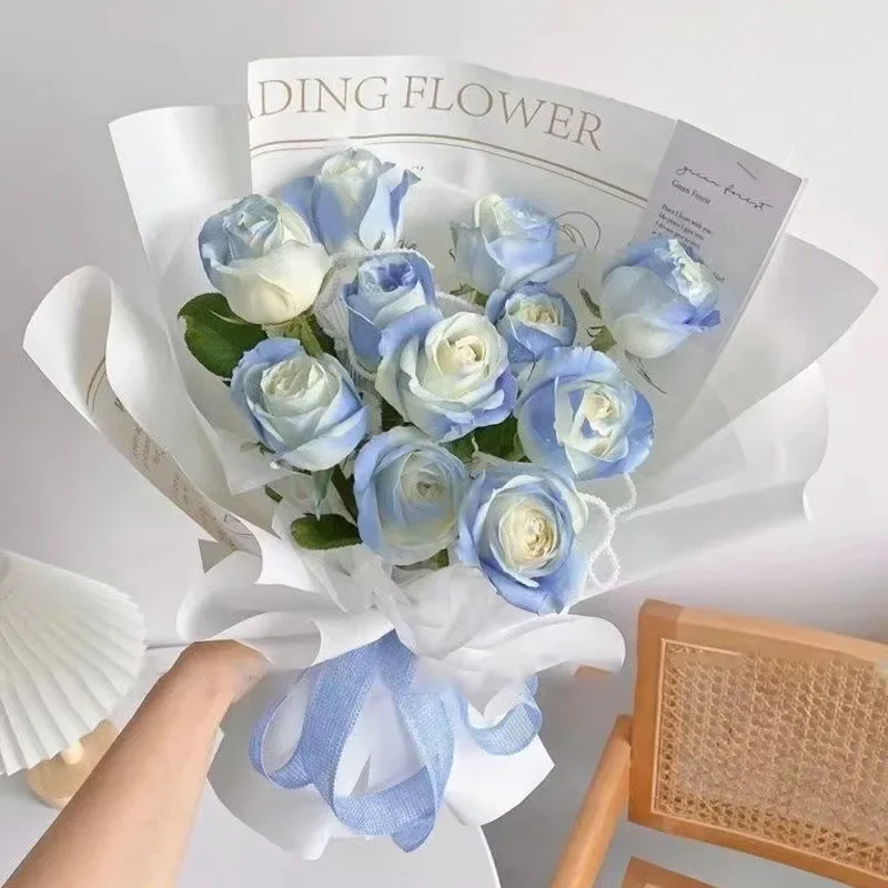 

1PC Rose Artificial Flowers Real Touch Ice Blue Rose Wedding Home Artificial Roses Flower Valentines Fake Silk Flower Decoration