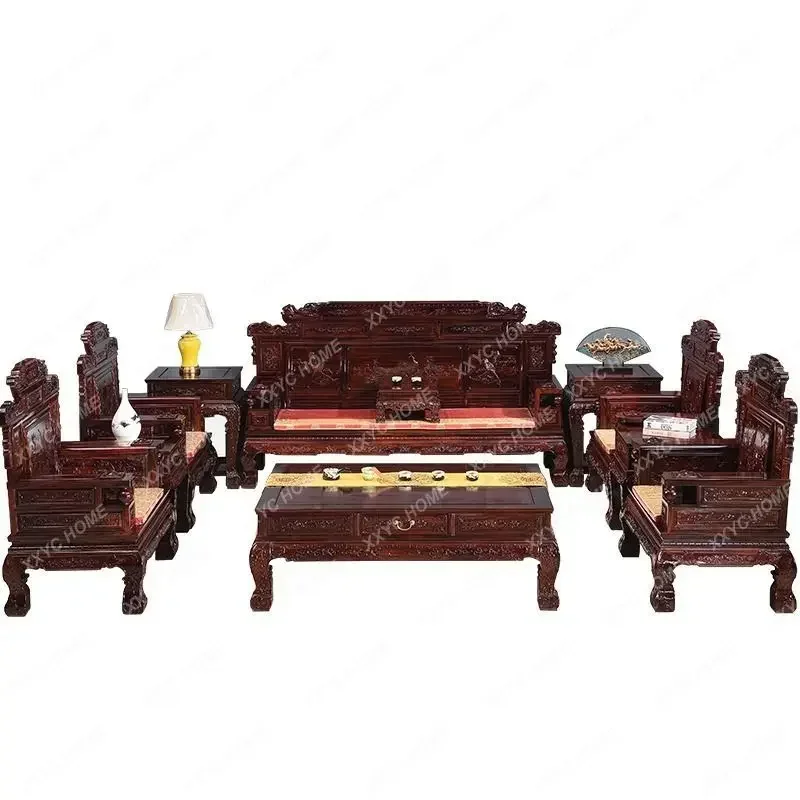 Sandal Wood Rosewood Sofa Combination Indonesian Black Wood Chinese Solid Wood Living Room Furniture