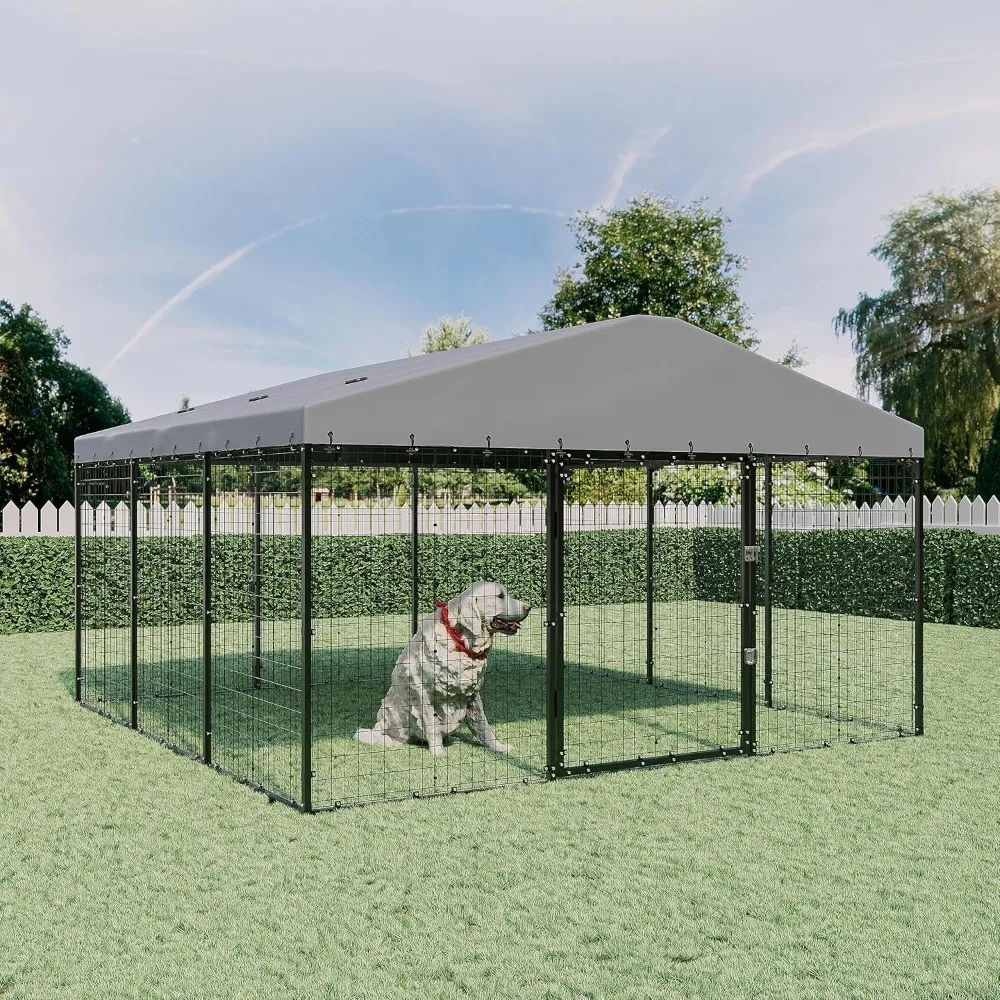 

Very /Large Dog Kennel With Roof, Outdoor Heavy Dog Cage For Big Dogs, Galvanized Steel Dog Fence Pen With Ground Nails And Doub