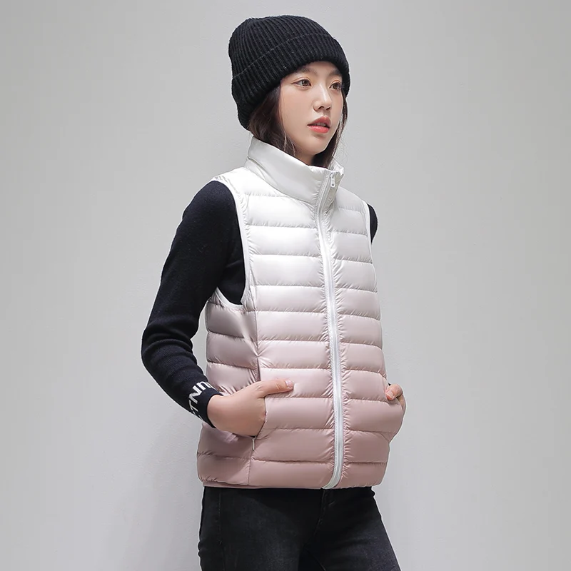 New Gradual Color Female Stand Collar Short Style Versatile Down Jacket Korean Fashion Inside And Outside Wear Waistcoat Coat