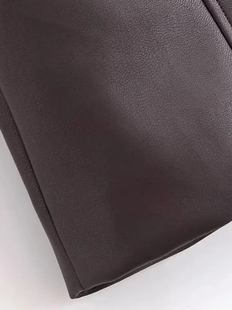 Falda de cuero marrón para mujer, minifaldas de oficina para mujer, falda acampanada, cintura alta, a la moda, invierno, otoño, 2025