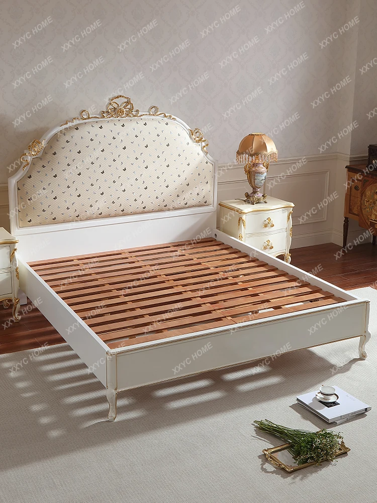 Court Fabric Double Bed 1.8M Beech Gold Master Bedroom Bed Mild Luxury Retro European Style Marriage Bed HQ