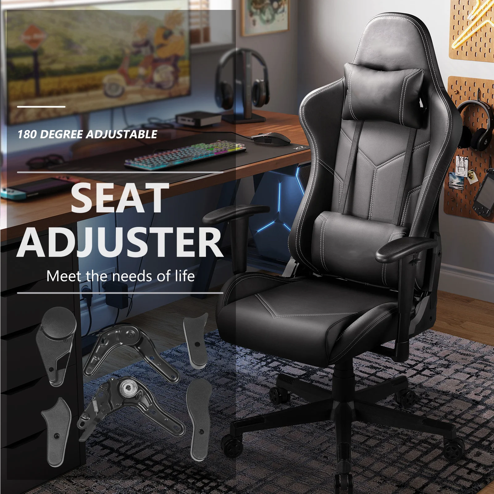 

6 pcs Gaming Chair Angle Adjusters Black Plastic Iron Multi-Directional Regulators For Esports Chairs Practical Replacement