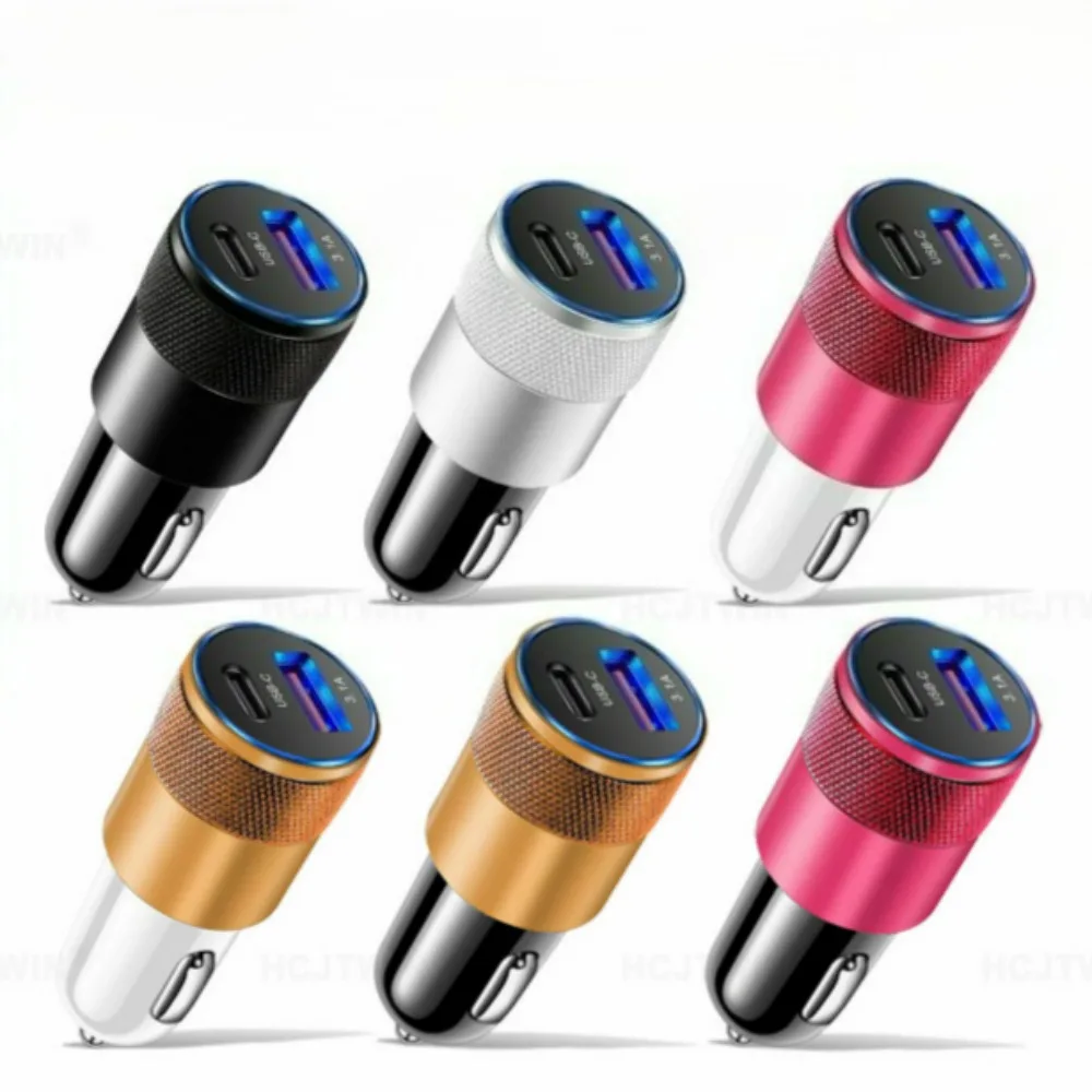 1PCS 3.1A USB+PD Metal Car Charger, Aluminum Alloy Steel Cannon Car Charger, Mobile Phone Car Charger