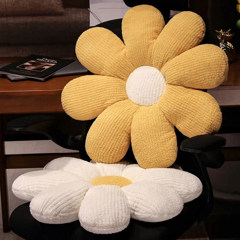 Almofada de assento de girassol de pelúcia listrada 50/60cm travesseiro de planta de pelúcia 8 pétalas núcleos coloridos sofá cadeira piso interno decoração de pelúcia
