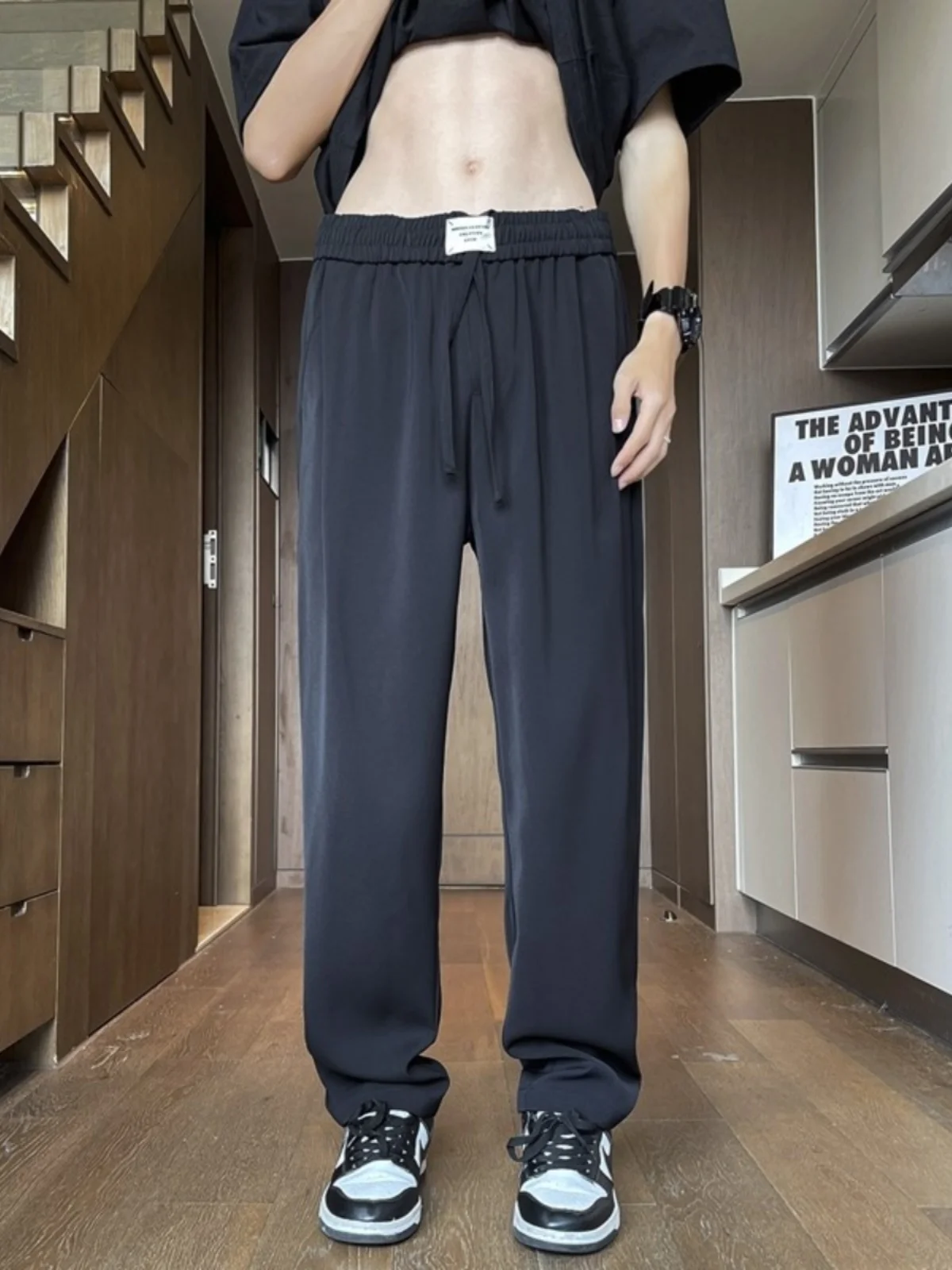 

Men's Summer Thin Ice Silk Casual Pants Drapey Cool Feeling Straight Leg West Pants Air Conditioning Pants Faionable Youth ...