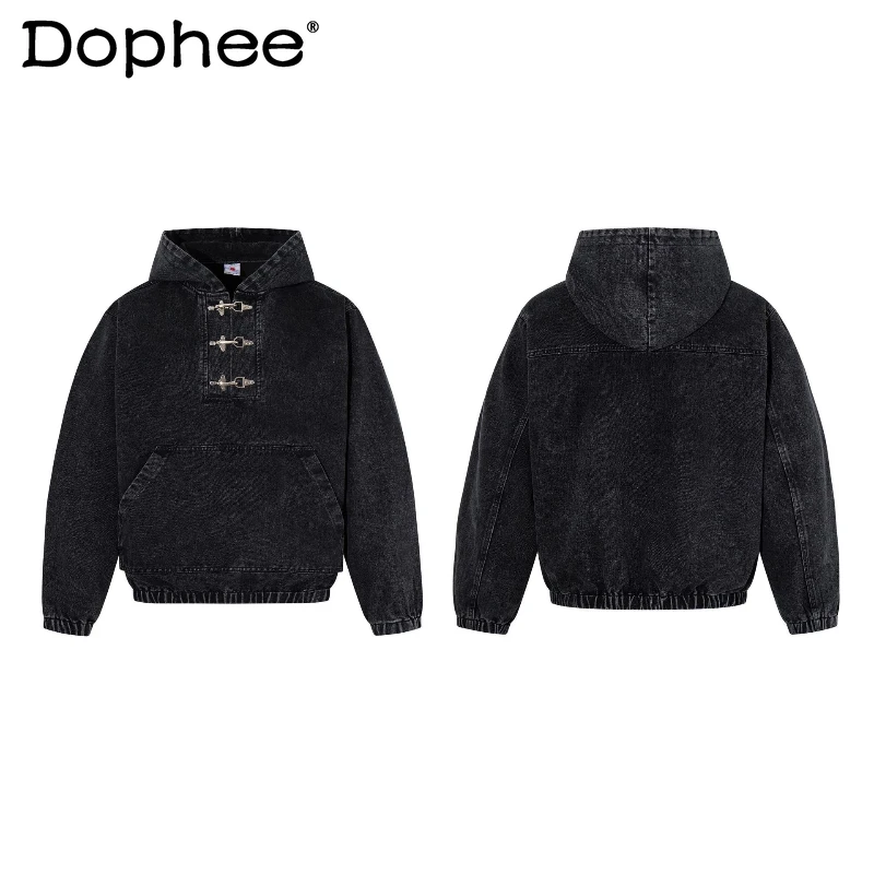 

Мужские модные джинсовые куртки 2026 года с декоративными пуговицами в виде самолетов, худи с капюшоном, стильные мужские толстовки, джинсовые пальто