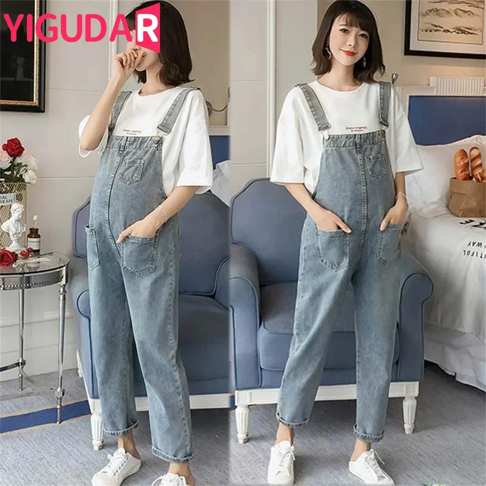 

2024 Spring Fashion Denim Maternity Jumpsuits Wide Leg Loose Straight Overalls Pants Clothes for Pregnant Women Pregnancy Jeans