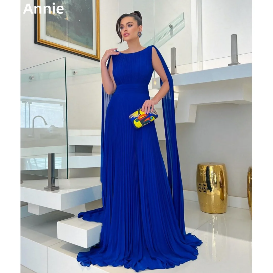 Annie Blue Wedding Dress Pleated Shawl For Arab Ladies Prom Dresses Elegant Backless Formal Occasions Bespoke Occasion Dresses