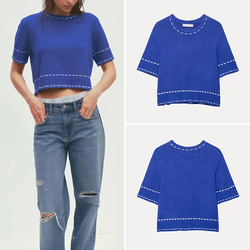 

Simple round Ne ort Sve Knitwear Women's Sle Summer New Arrival Z Polyester Fiber 00% T-irt