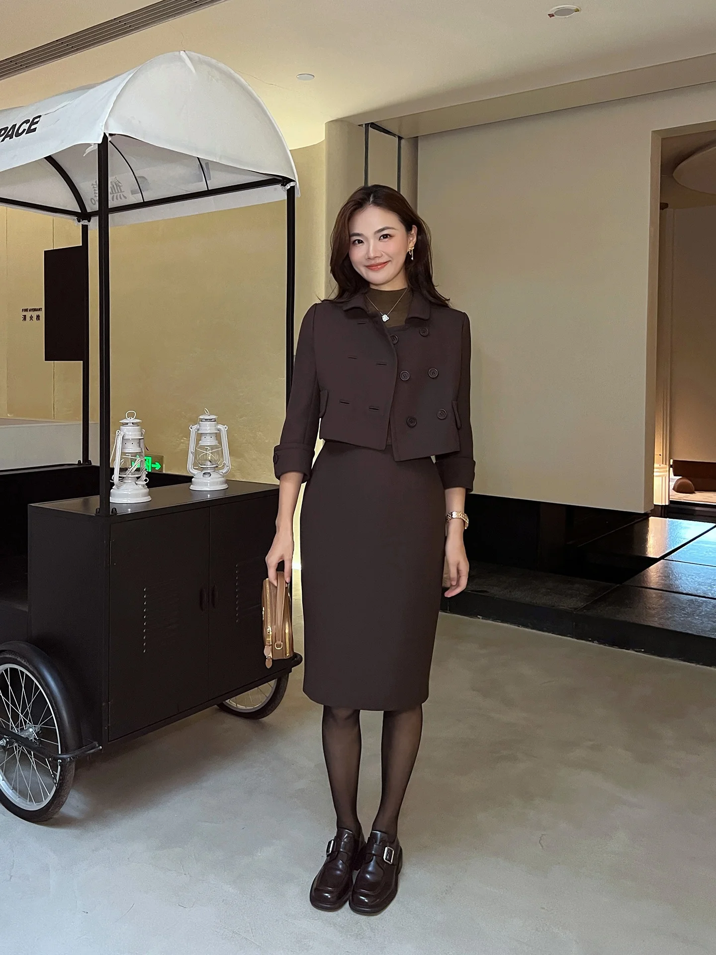 

Elegant Woolen Short Coat And Skirt Two-Piece Set Sweet Style Turn-down Collar Autumn Winter New Arrival for Ladies