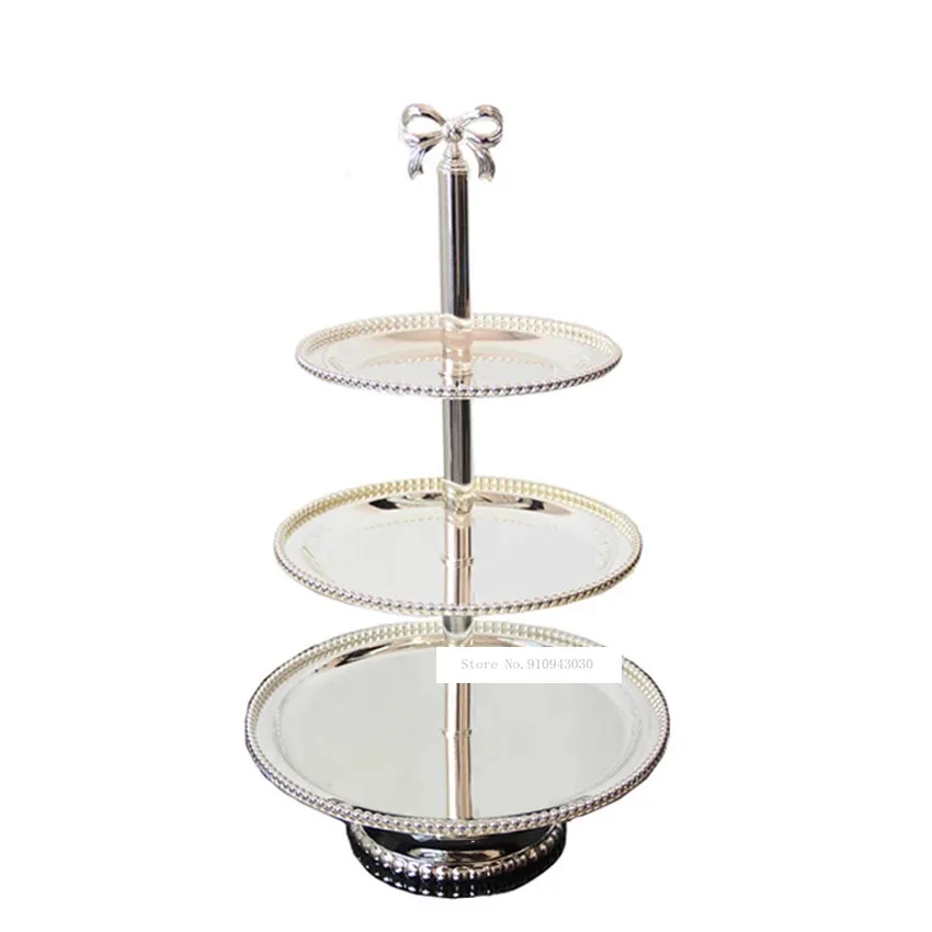 High-grade 2/3 Layers Dessert Tray Silver Plated Round Metal Cake Stand Cupcake Tray Wedding Party Decoration Cake Display Stand