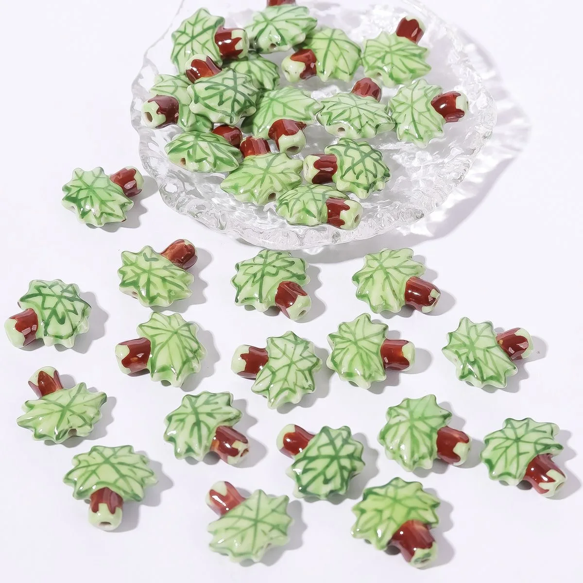Green Light Colored Ceramic Beads Tulip Butterfly Blocks for DIY Necklace Bracelet Accessories
