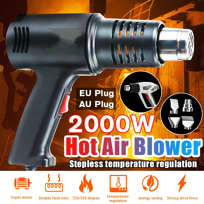 220V 2000W Electric Hot Air Adjustable Temperature Hot Air Blower With Accessories