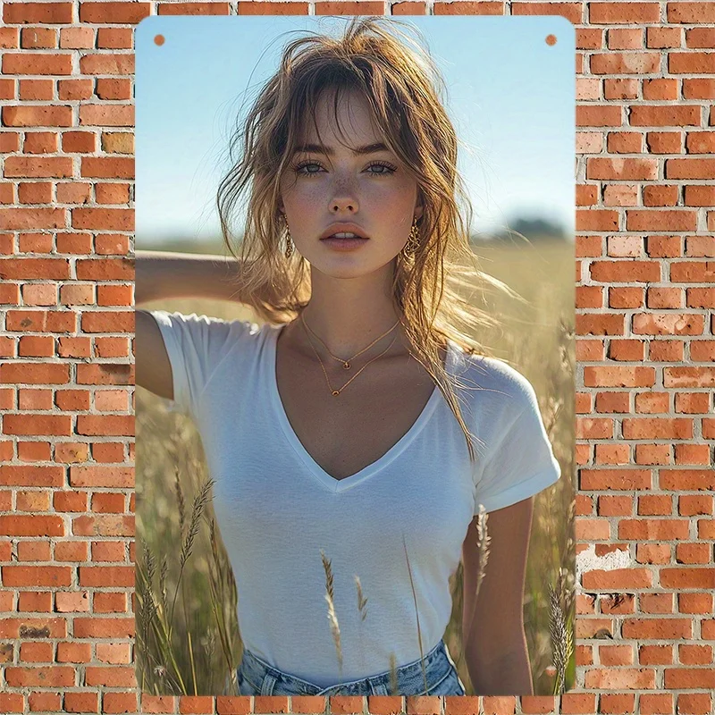 Retro Metal Sign Golden Goddess in Wheat Field Vintage Tin Poster Art Decor for Home Store Outdoor Wall Plaque Unframed
