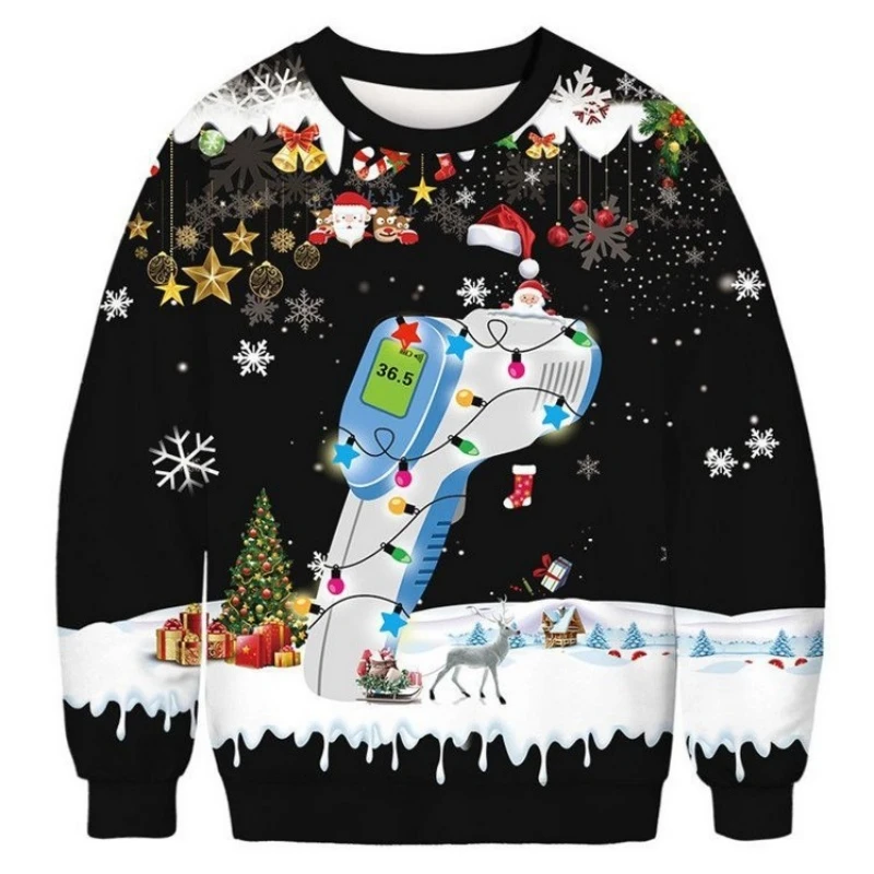 Funny Christmas Sweatshirts For Men Pullover Oversized O-Neck Hoodie Santa Claus Graphic Long Sleeves Printed Top Men\'s Clothing