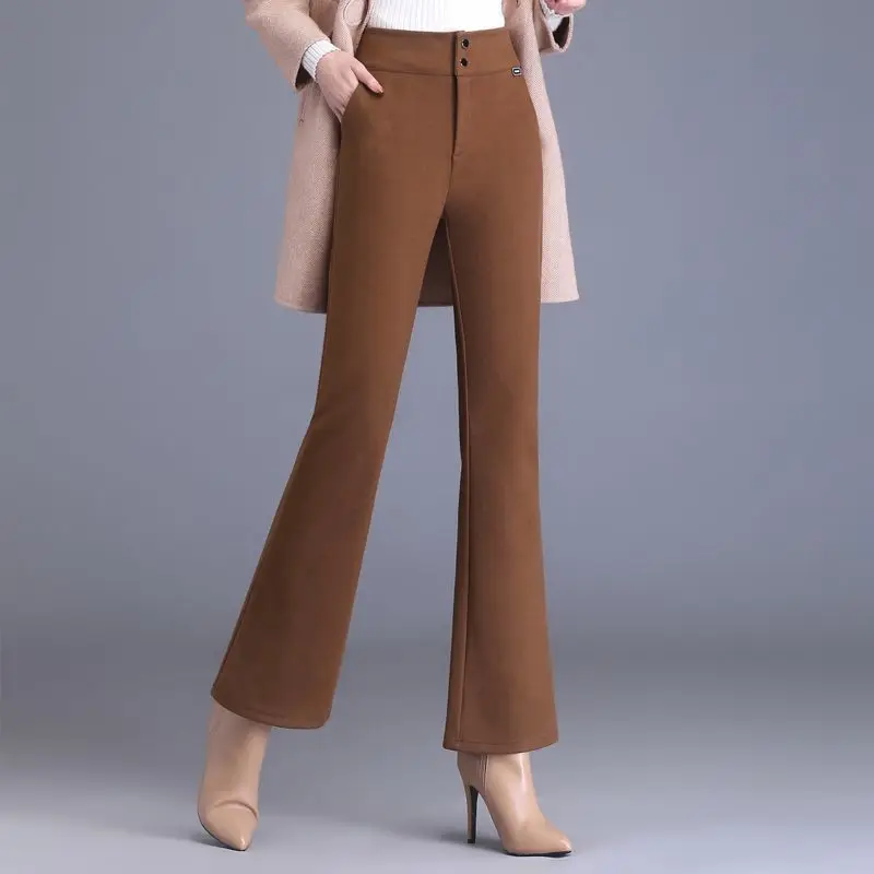 

Micro Bell-bottoms New Women's Pants Large Casual Pants Women's Straight High Waist Woolen Trouser Western Female Button A102