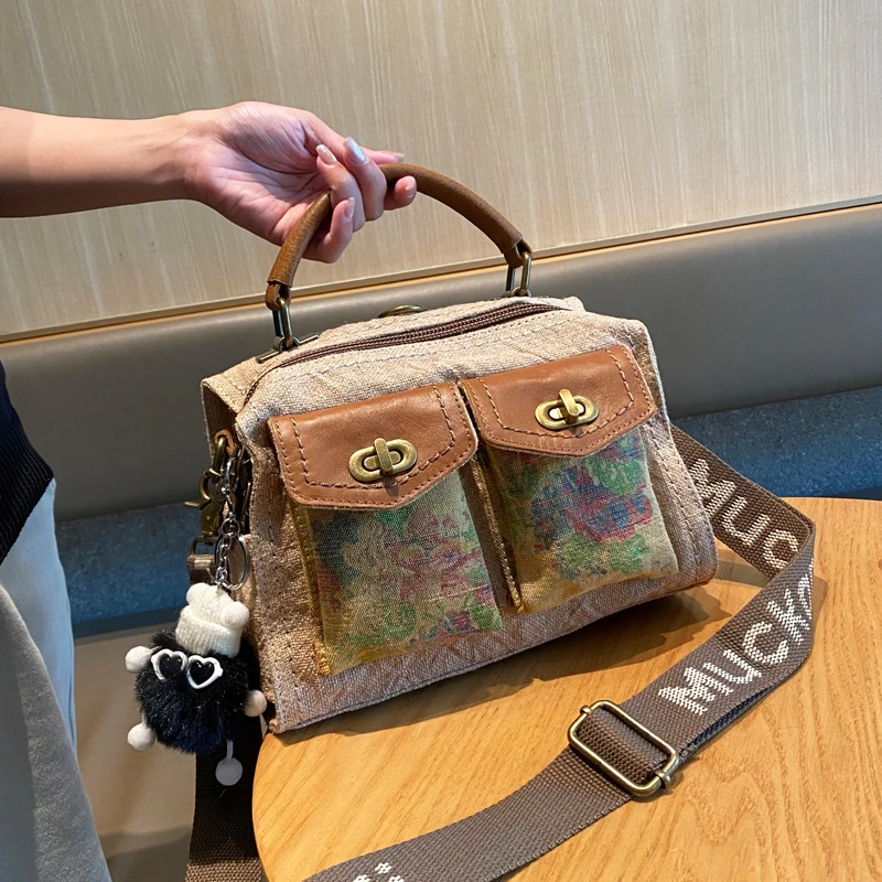 

Printed Flower Women Handbag 2025 New Bolso Mujer Canvas Multi-purpose Bag Shoulder Crossbody Small Sac A Main