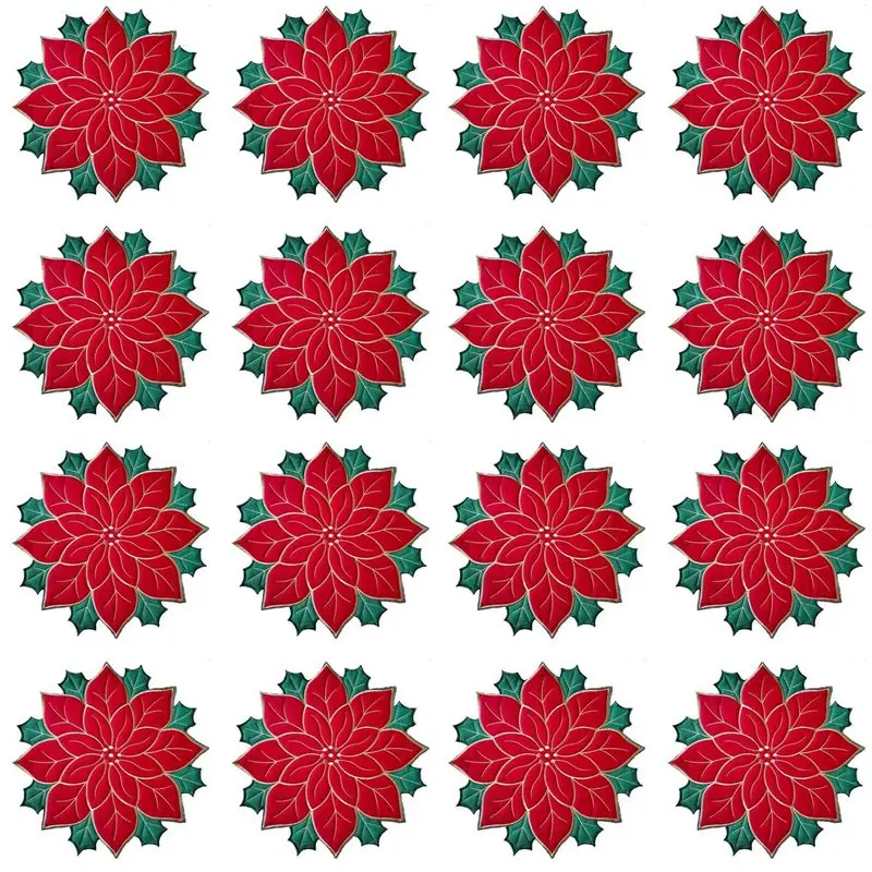 

【LAST CHANCE】16X Holiday Christmas Embroidered Placemats Applique Poinsettia Placemats Christmas Flower Placemat A