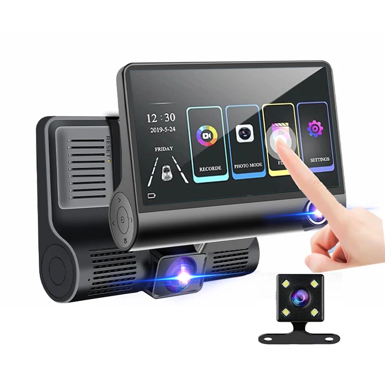 3 Lens Car Dvr Dashcam for Vehicle 1080P Small Dashboard Black Box 4Inch Touch Screen Camera Car