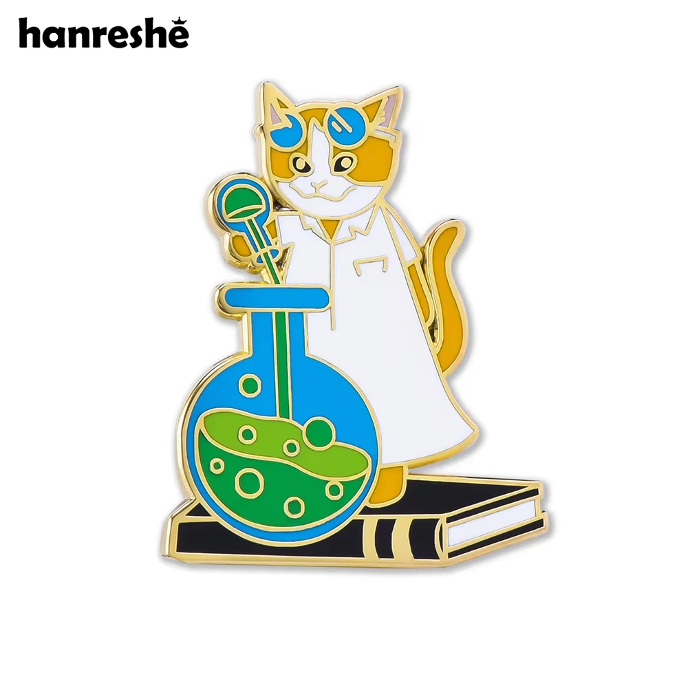 

Hanreshe Funny Cat Scientist Enamel Pin Lab Jewelry Lapel Backpack Hat Brooch Badge for Chemist Pharmacist Gifts