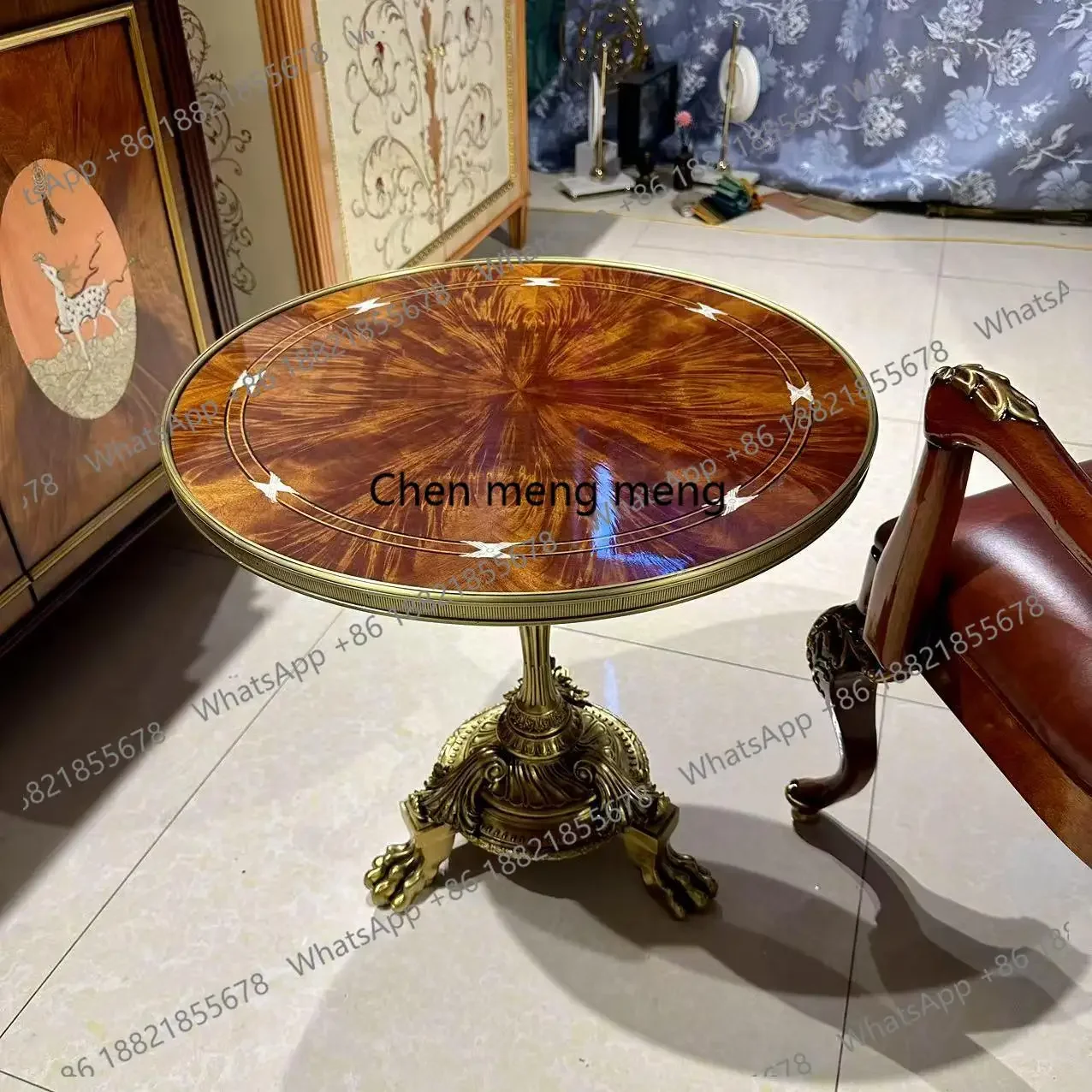 Large French pure copper corner table American carved corner table sofa American corner table