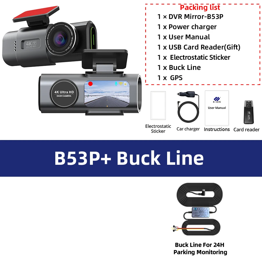 Dash Cam 4K GPS WIFI APP 24H Nachtsicht Mini Optional Hinten Objektiv Dashcam Auto DVR Video Recorder kamera Für Auto Black Box