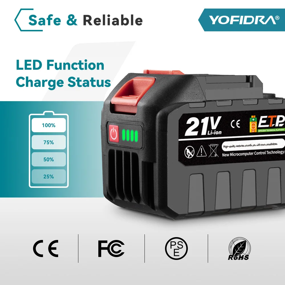 YOFIDRA 18-21V Wiederaufladbare Lithium-Batterie für Bürstenlose Kettensäge Bohrmaschine Elektrischer Schraubenschlüssel für Makita 21V 18V Akku – Detail 20