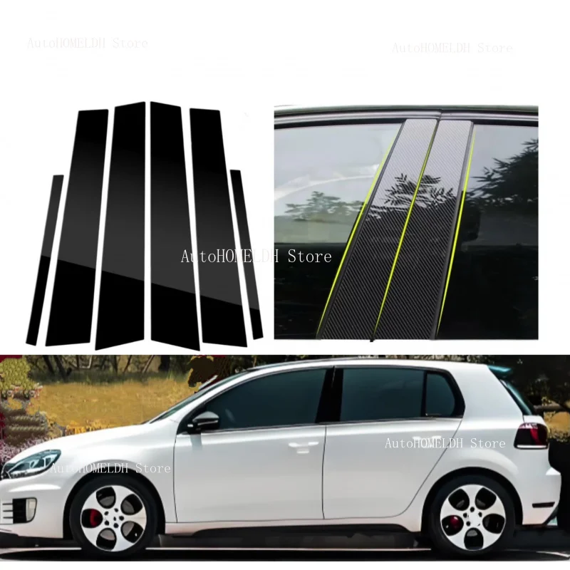 

6PCS Gloss Black Pillar Posts Fit For VW Golf MK6 2009 2010 2011 2012 Carbon Car Door Window Column BC Trim Sticker Cover