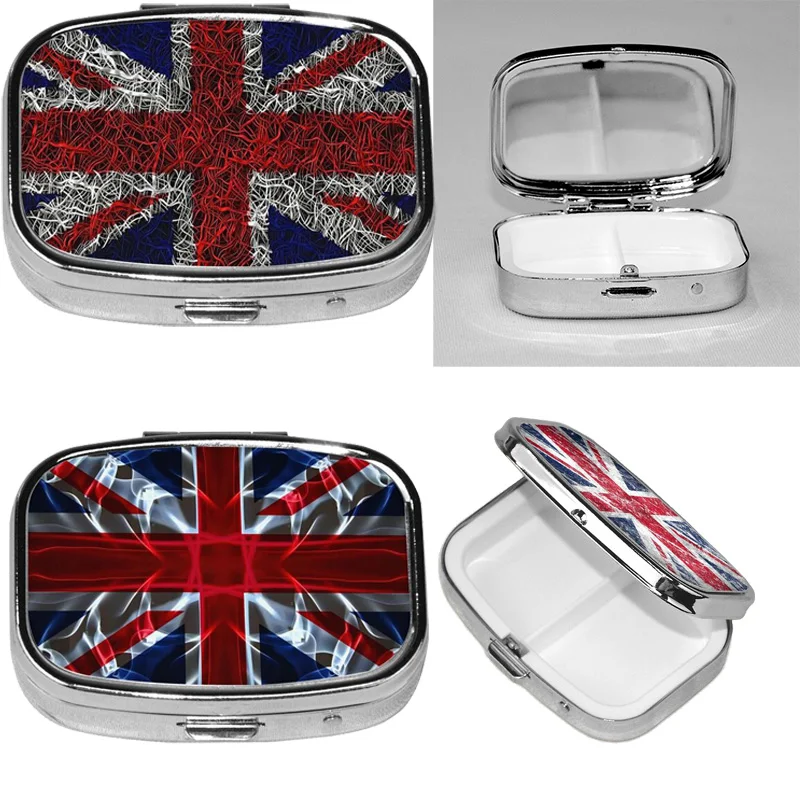 British Union Flag Pil Box Cel Draagbare Pillendoos Zak Of Tas Versierd Met Metalen Medicijnen Vitamine Reizen Uniek Geschenk