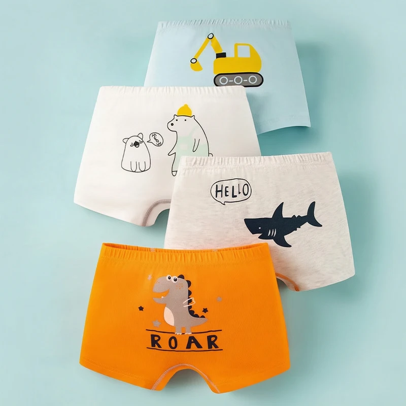 1/4/8 Pcs Kids Boys Boxer Underwear Sets Casual Cotton Briefs Clothes Underpants Teenager Cartoon Dinosaur Print Child Panties