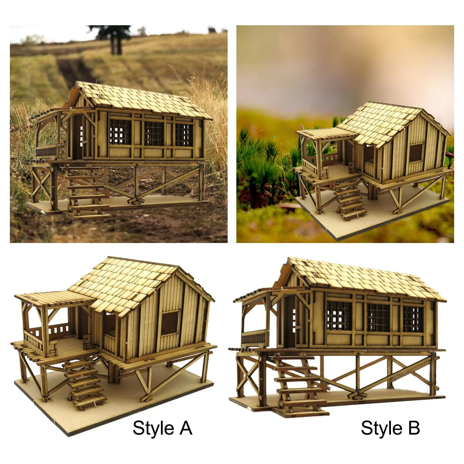 Wooden 3D Puzzle House 1/72 Wooden Cabin for War Scene Architecture Model