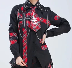 Men's Clothing Fashion GD Hair Stylist Hip Hop Non-mainstream Printing Red Black Plaid Shirt Plus Size XS-5XL Costumes