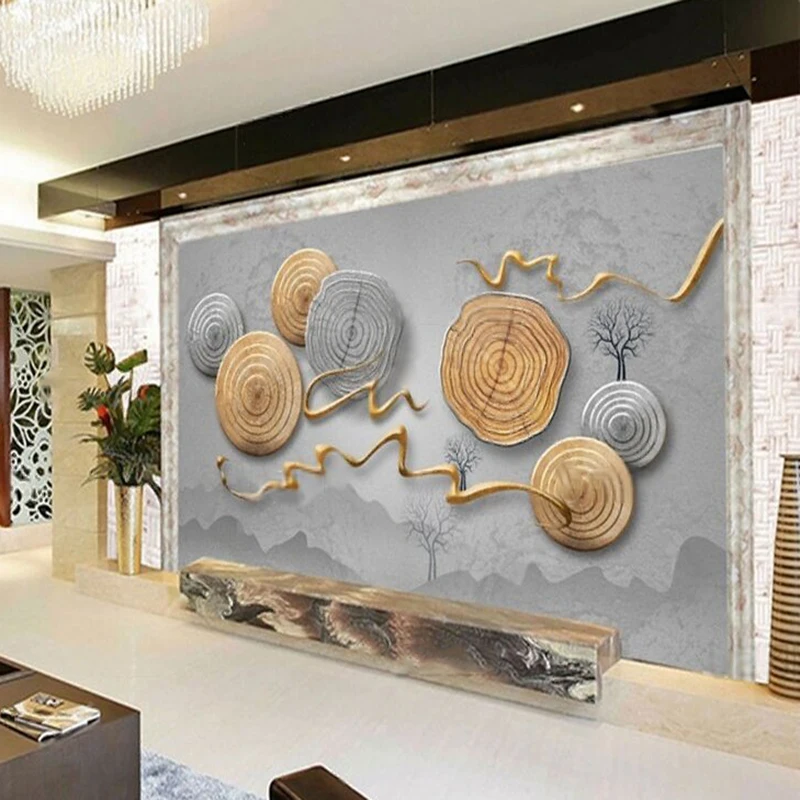 New Chinese-style artistic conception wooden tree ring physical three-dimensional creative simple decoration background walpaper