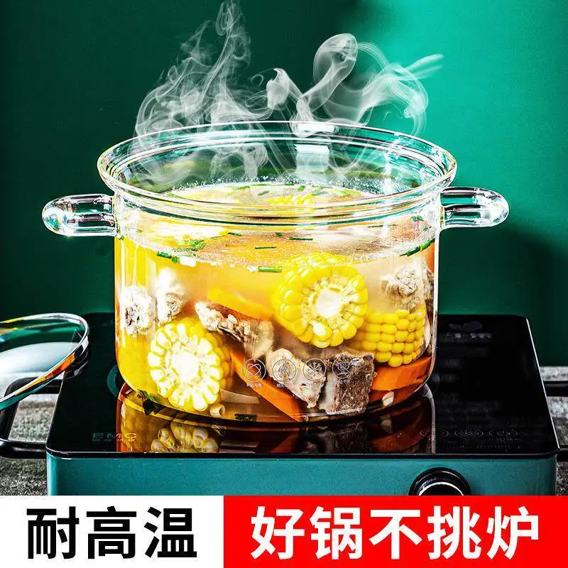 XL high borosilicate glass pot open flame high temperature gas household transparent binaural saucepan