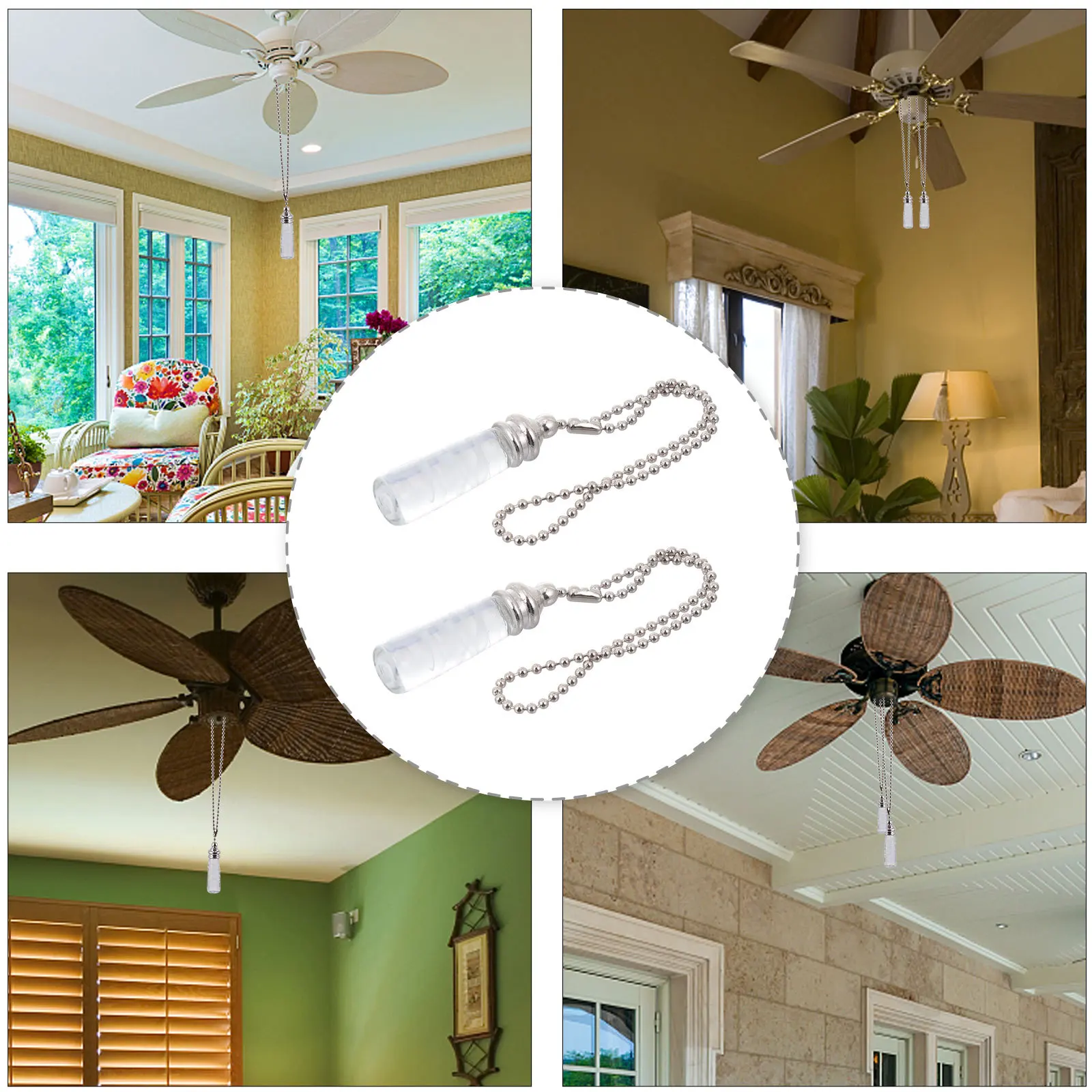 

2Pcs Frosted Silver Crystal Pull Chain Fan Light Hanging Lamp Decoration Ceiling Fan Light Chain Home Chandelier Pendant