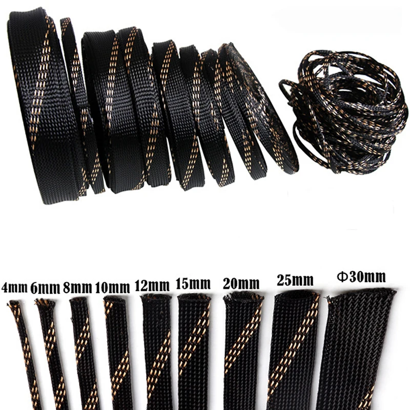 1M 5M 10M 4/6/8/10/12/15/20/25mm Insulation Braided Sleeving Tight PET Expandable Cable Sleeves Protection Wire Gland Sheath