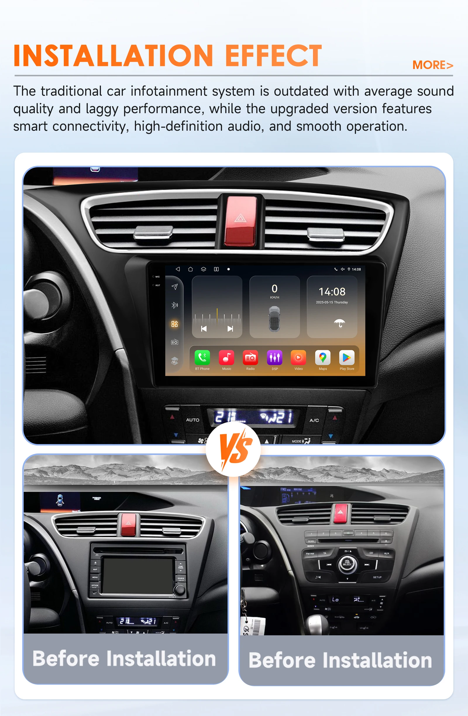 Hizpo Carplay 4G AI Systeme Android 14 Autoradio für Honda Civic 9 FK FB 2012-2017 Multimedia Video Player GPS 2 Din Autoradio – Detail 5