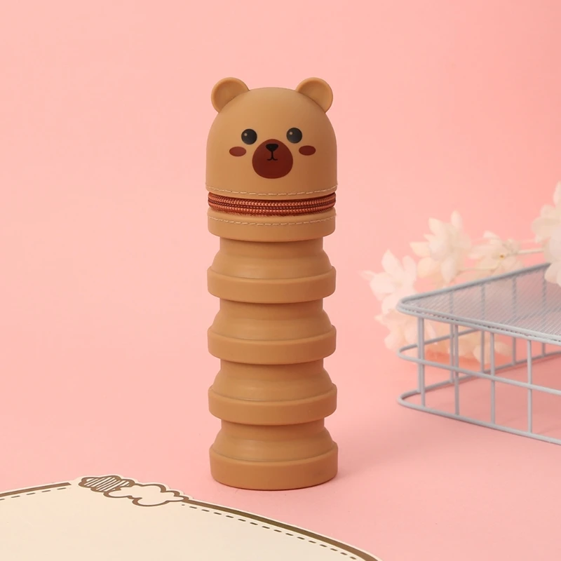 2 ชิ้นการ์ตูนปากกา เคส ขยายซิลิโคนปากกากระเป๋าซิปกระเป๋าดินสอยืดไสลด์