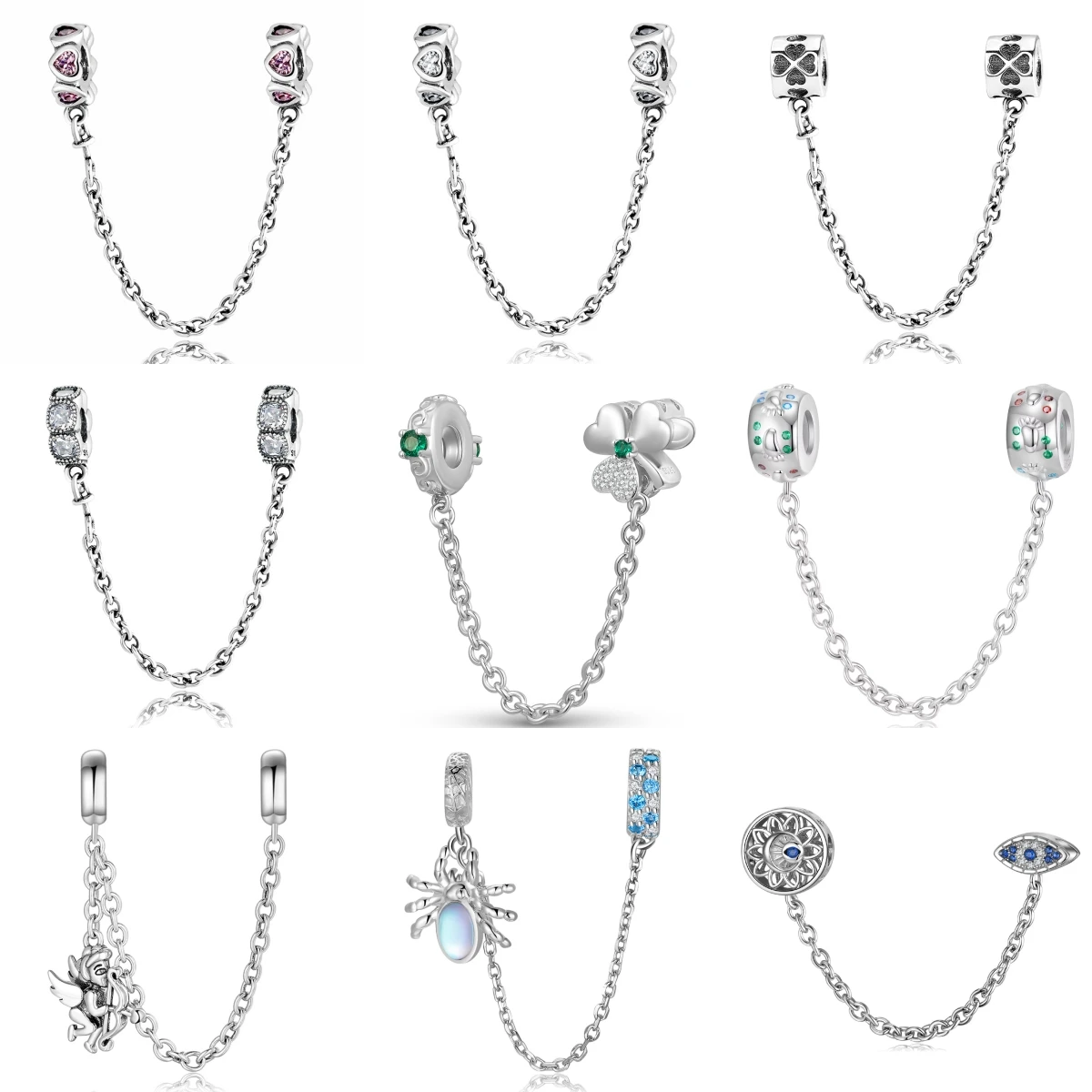 

stillhouse 925 Sterling Silver Christmas Family Love Footprints Zircon Safety Chain Charm Fit Original Bracelet Diy Jewelry